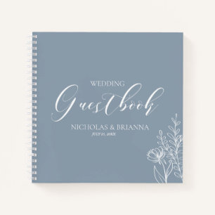 Simple Dusty Blue Minimal Floral Mariage Livre d'o