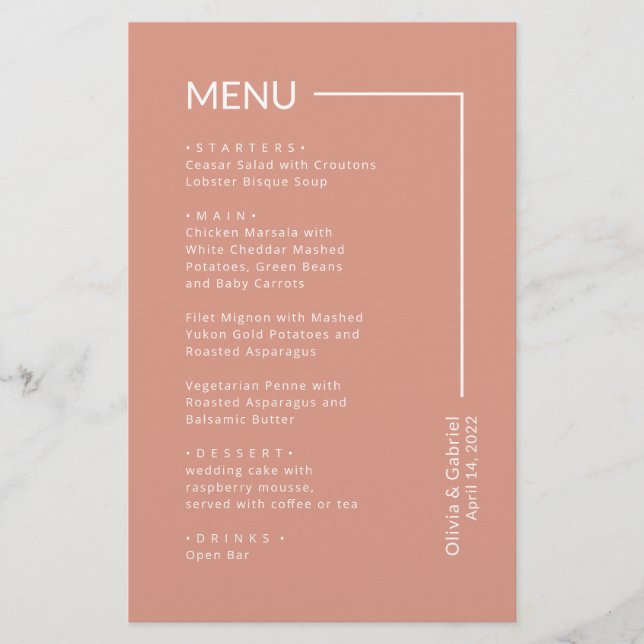 Simple Dusty Pink Typographie menu mariage minimal (Devant)