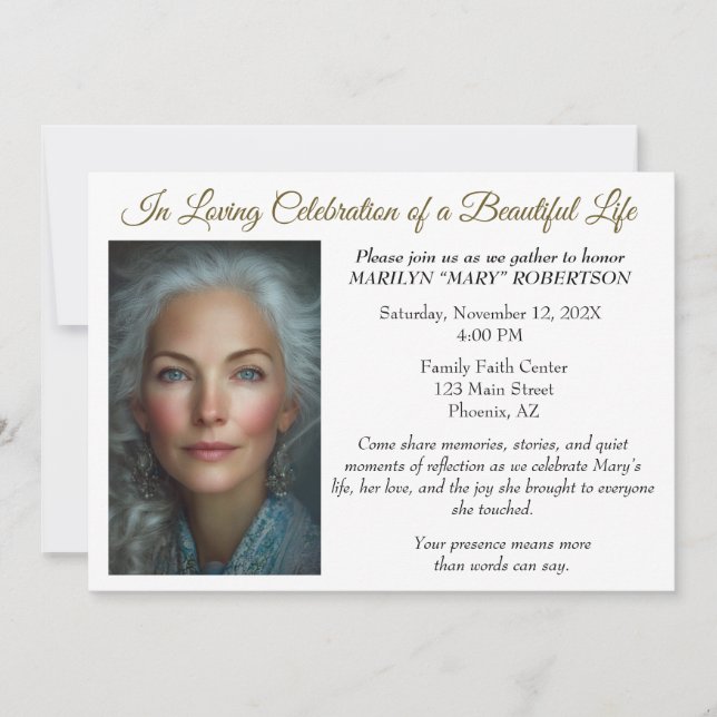 Simple Editable Celebration of Life Invitation (Devant)