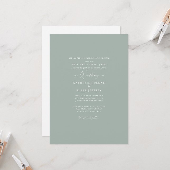 Simple Élégance de Sauge Faire-part de Mariage des (Devant/Arrière en situation)