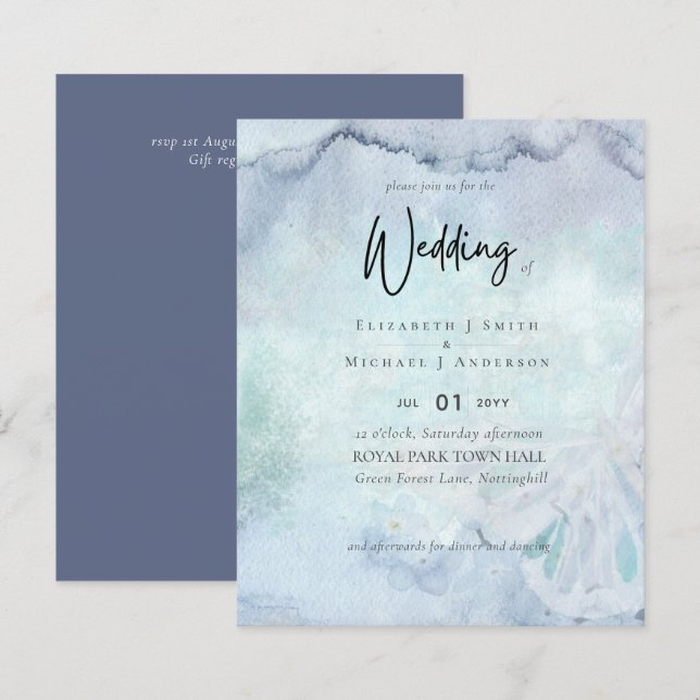 Simple élégance Dusty Blue Moderne Mariage Budget (Devant / Derrière)