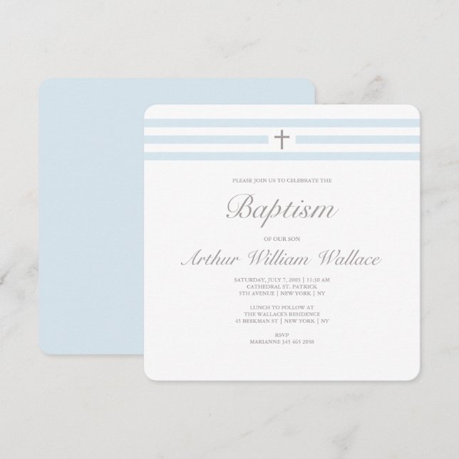 Simple élégance garçons baptême invitation (Devant / Derrière)