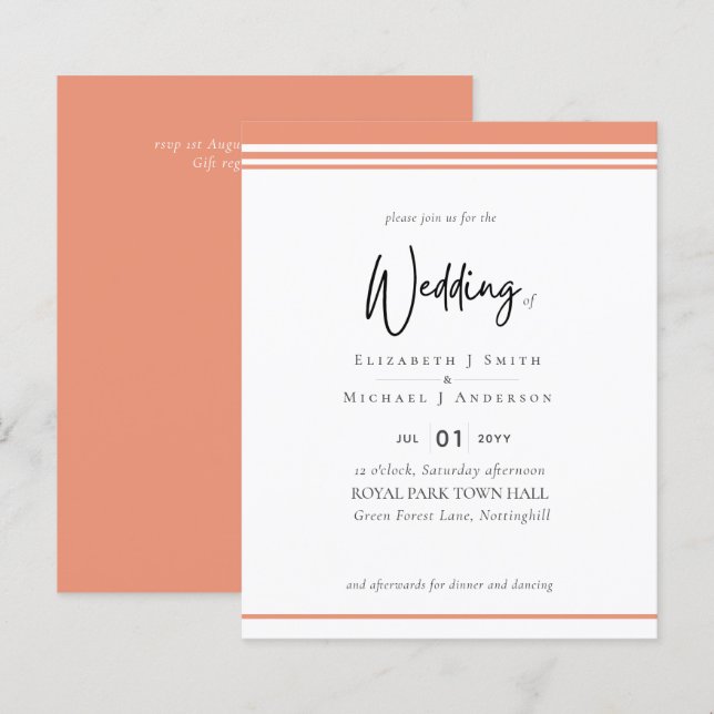 Simple élégance Peach Moderne Mariage budgétaire (Devant / Derrière)