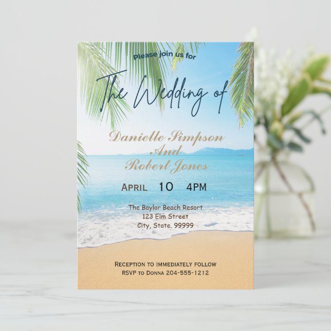 Simple Elegant Beach Wedding Invitation (Debout devant)