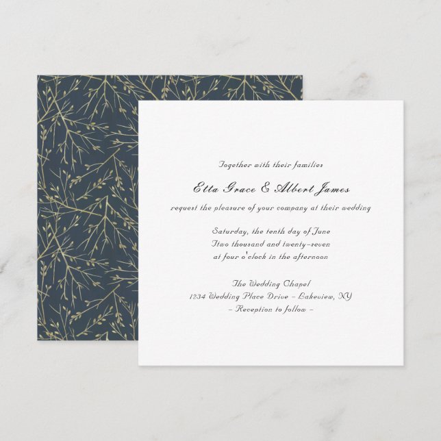 Simple Elegant Botanical Square Wedding Invitation (Devant / Derrière)
