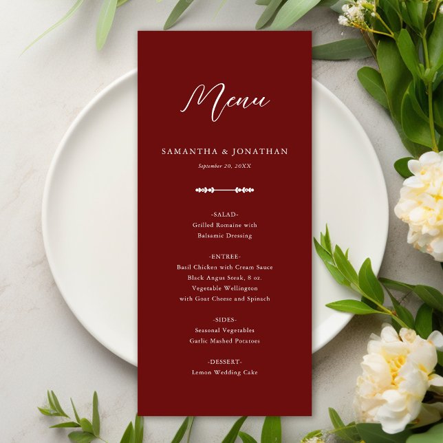 Simple Elegant Burgundy Wedding Réception Menu (Créateur téléchargé)