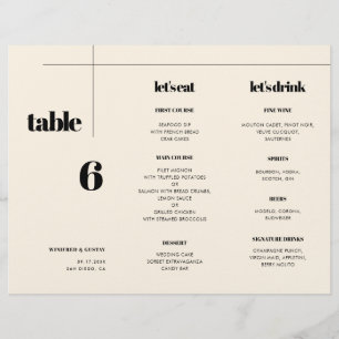 Simple élégant & chic Menu & Table numéro triple