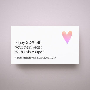 Simple Élégant Coupon Coeur Rose Blanc