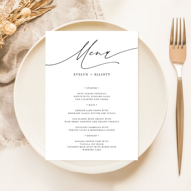 Simple Élégant Dîner Mariage 5x7 Cartes de menu (Créateur téléchargé)