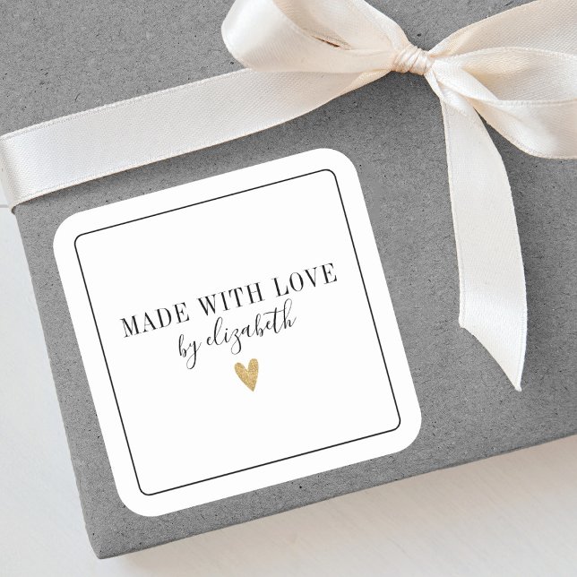 Simple Élégant Fabriqué Avec Étiquette D'Amour (An elegant made with love sticker for decorating your homemade and handmade gifts.)