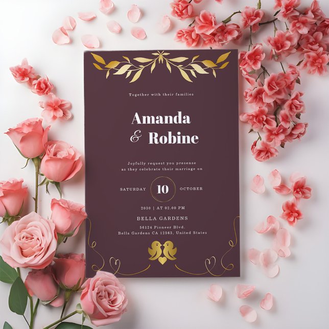 Simple Elegant Faire-part de mariage feuille or (Créateur téléchargé)