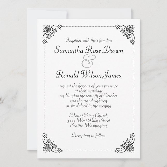 Simple Elegant Faire-part de mariage noir et blanc (Devant)