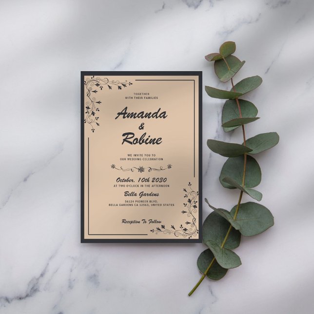 Simple Elegant Faire-part de mariage noir et crème (Créateur téléchargé)