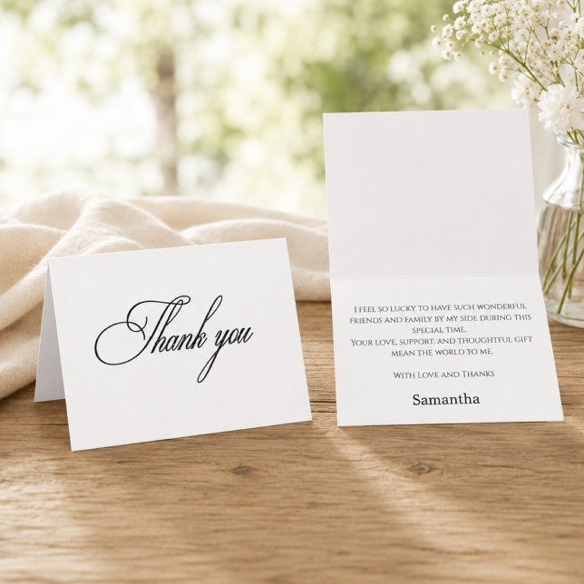 Simple Élégant Faire-Part Remerciements de Baby Sh (Simple Elegant Script Bridal Shower Thank You Card)