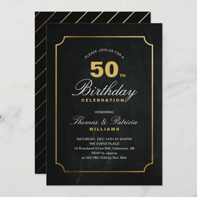 Simple Elegant Gold 50th Birthday Invitation (Devant / Derrière)