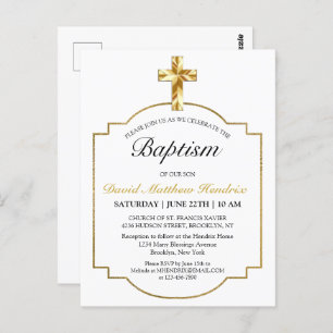 Simple Elegant Gold Cross Boys Baptism Invitation