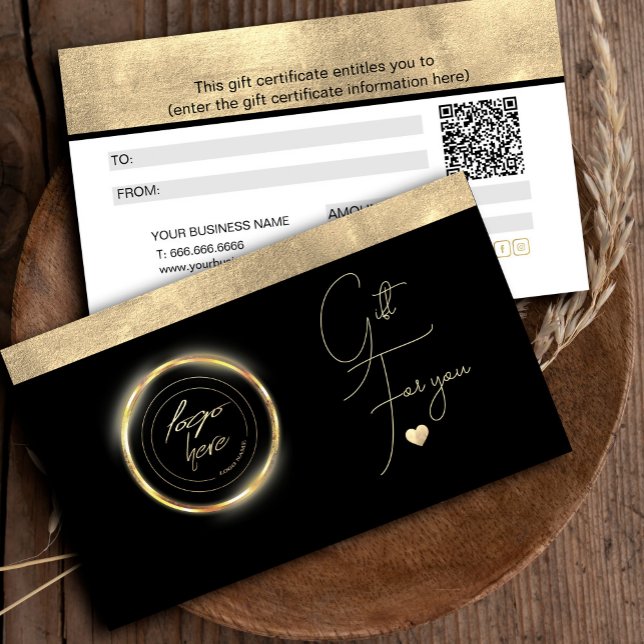 Simple Elegant Gold Foil Coeur Certificat cadeau (Simple Elegant Gold Foil Heart Gift Certificate #addlogo#qrcode #luxurygoldandwhite #luxestylishglam)