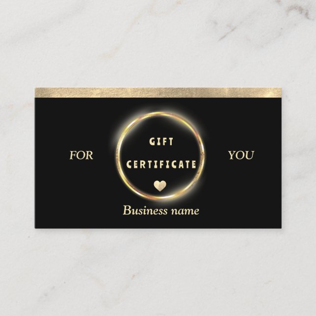 Simple Elegant Gold Foil Coeur Certificat cadeau (Devant)