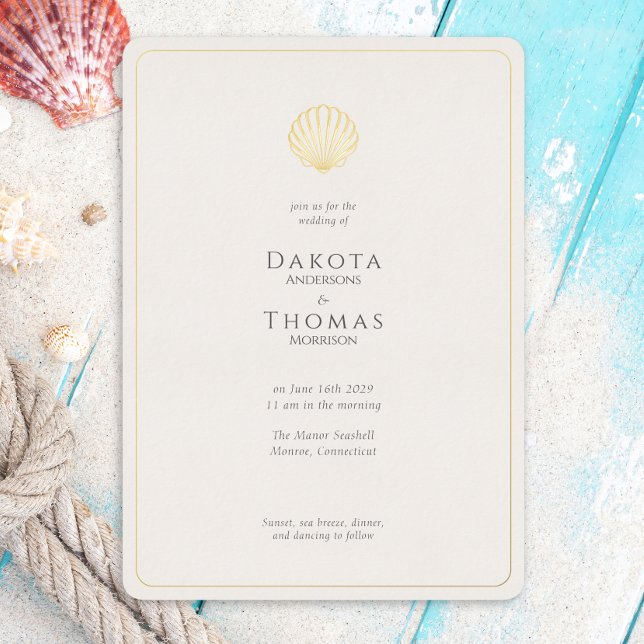 Simple Elegant Gold Seashell Wedding invitation (Créateur téléchargé)