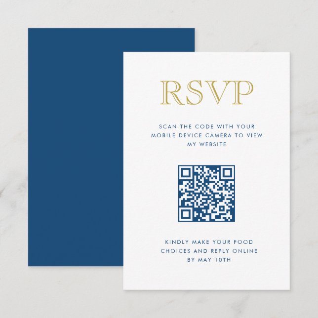 Simple Elegant Gold Vertical QR Code carte RSVP (Devant / Derrière)