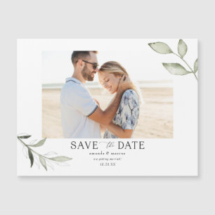 Simple Elegant Green Photo Save the Date Magnet
