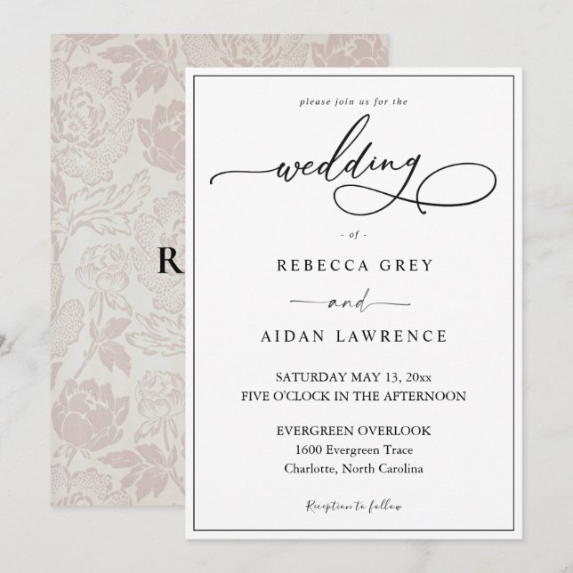Simple Élégant Invitation de Mariage avec Calligra (Devant / Derrière)