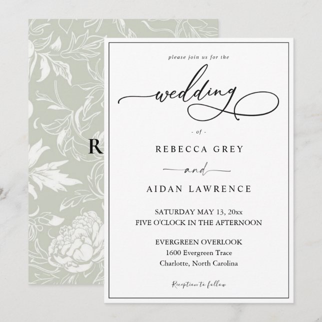 Simple Élégant Invitation de Mariage avec Calligra (Devant / Derrière)