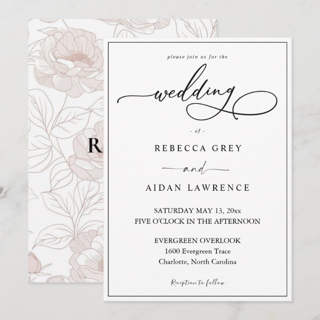 Simple Élégant Invitation de Mariage Écriture Call (Devant / Derrière)
