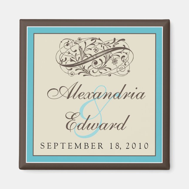 Simple élégant mariage Favor Magnet : aqua (Devant)