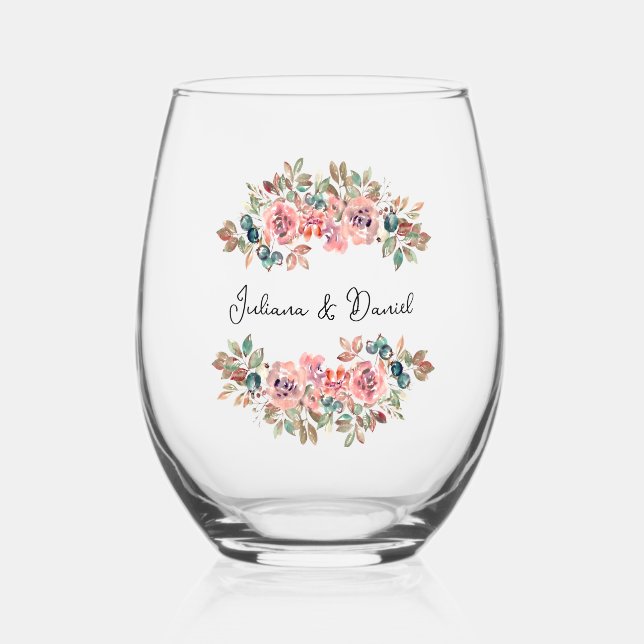 Simple Elégant Mariage Floral Verre sans pierre (Recto)