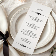 Simple Élégant Mariage Noir et Blanc | Menu