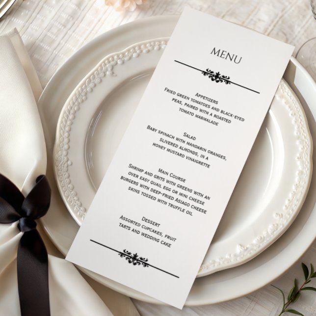 Simple Élégant Mariage Noir et Blanc | Menu (Créateur téléchargé)