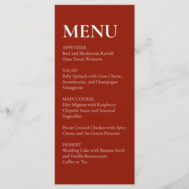Simple Elegant  Modern Wedding Menu Red  (Devant)
