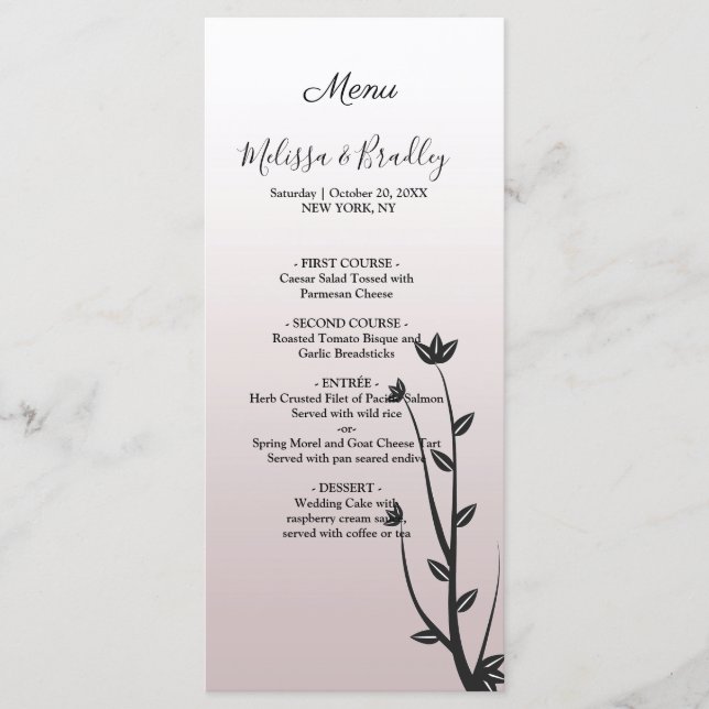 Simple Elegant Moderne feuille Menu Mariage (Devant)