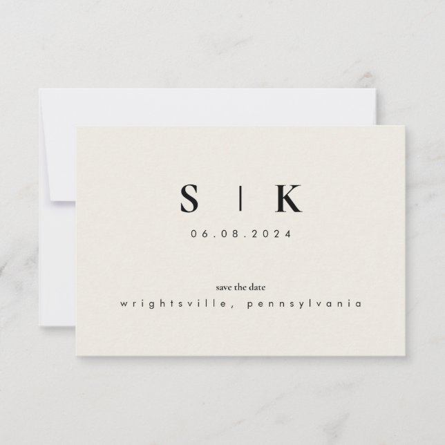 Simple Élégant Monogramme Beige Enregistrer la Dat (Devant)