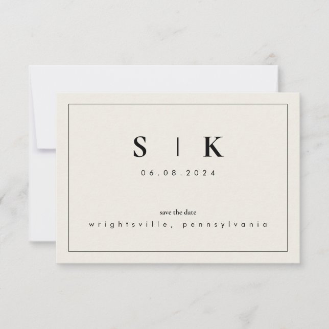 Simple Élégant Monogramme Beige Enregistrer la Dat (Devant)
