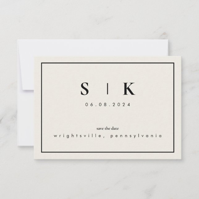 Simple Élégant Monogramme Beige Enregistrer la Dat (Devant)