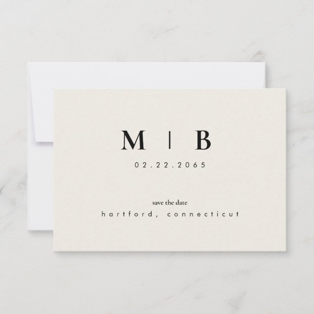 Simple Élégant Monogramme Beige Save the Date Mari (Devant)