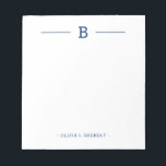 Simple Élégant Monogramme Marine Bloc-notes blanc<br><div class="desc">Ajoutez facilement votre nom et votre initiale monogramme personnalisé à cet élégant bloc-notes marine et blanc.</div>