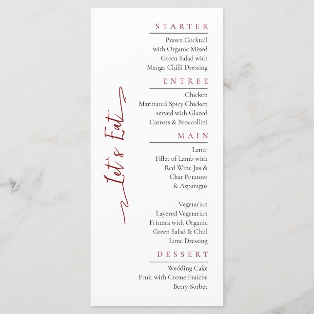 Simple Elegant Noir Moderne Mariage Menu Plat (Devant)