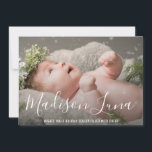 Simple Elegant Photo Holiday Faire-part de naissan<br><div class="desc">Envoyez votre joie de vacances avec cette carte de Noël faire-part de naissance moderne avec deux de vos photos préférées et une typographie élégante. Le côté avant a le nom du bébé dans un grand format de police d'écriture blanche sur votre photo de fond de sang préféré. L'arrière a une...</div>
