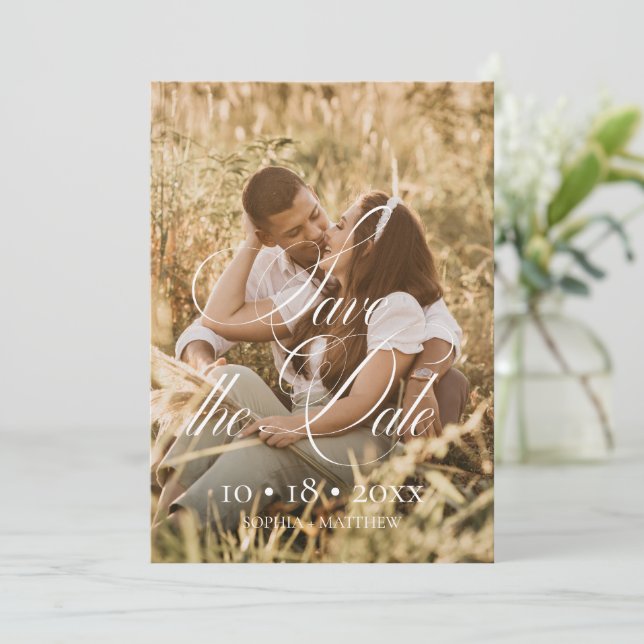 Simple Élégant Photo Mariage Save The Date (Debout devant)