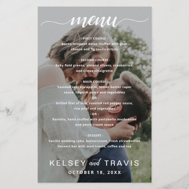 Simple Elegant Photo Moderne Menu Mariage (Devant)
