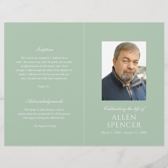 Simple Elegant Sage Green Modern Funeral Programme (Devant)