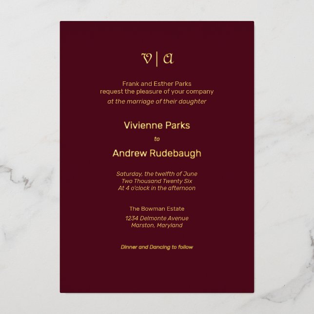Simple Elegant Touche Bourgogne de Foil Invitation (Recto)