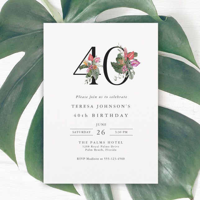 Simple Elégant Tropical Invitation 40e Anniversair (Available as both printed and instant download digital formats.)