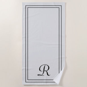 Simple élégante serviette de plage gris noir Monog