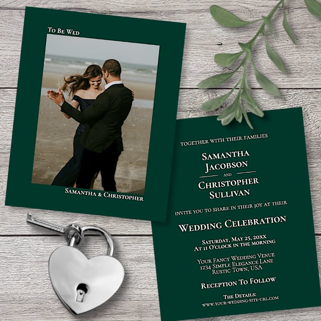 Simple Emerald Green BUDGET Mariage Photo Invitati (In Situ with Leaves & Heart)