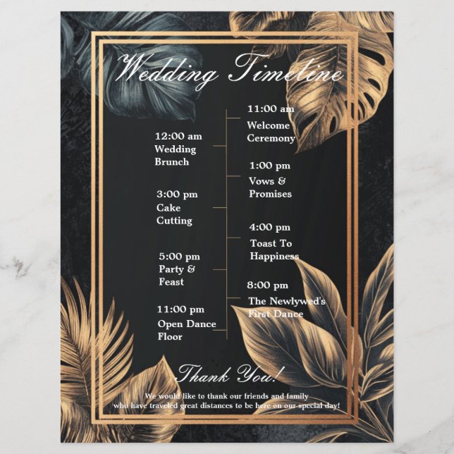 Simple esthétique Floral Black Wedding Programme S (Devant)