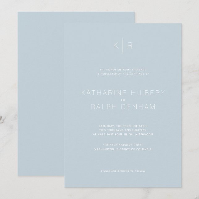 Simple et moderne Faire-part de mariage bleu outre (Devant / Derrière)